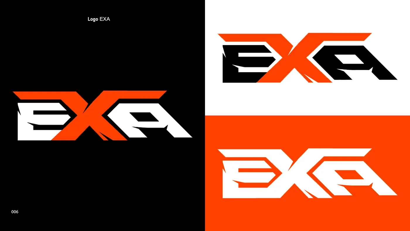 EXA esports logo design with color variants — brand mark by Zenan Fernandez